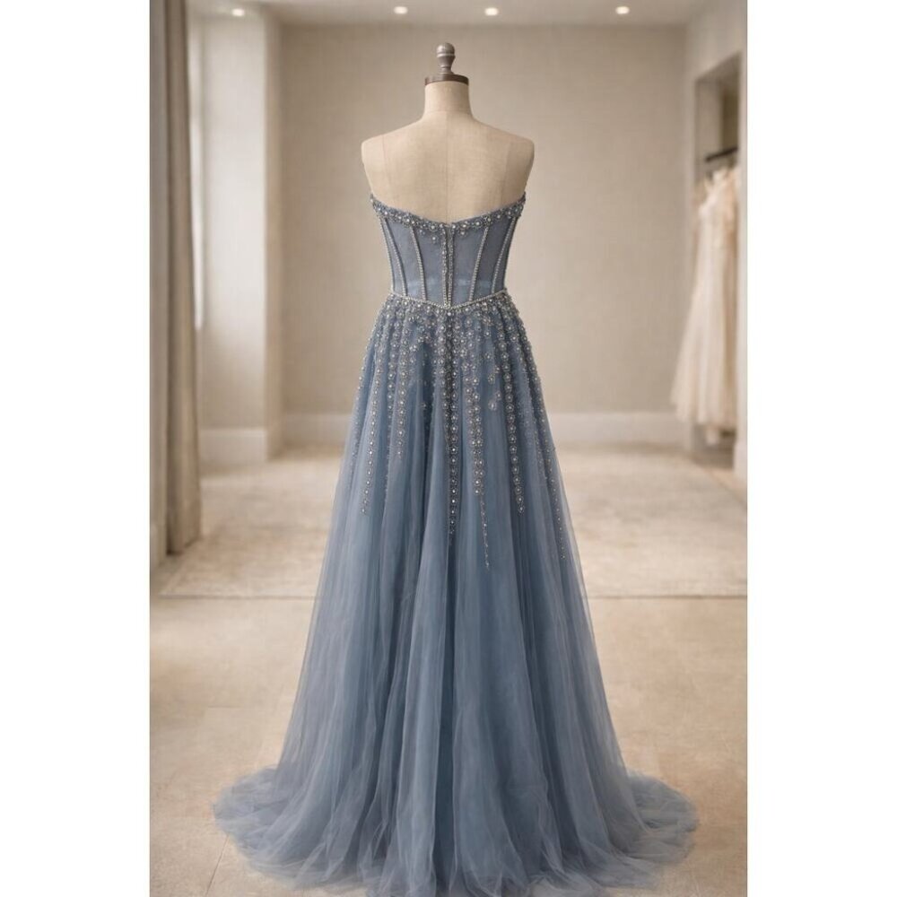 Andrea & Leo Womens Stargaze Ribbon Tulle Rhinestone Gown Midnight Blue Size 2 - Picture 4 of 8